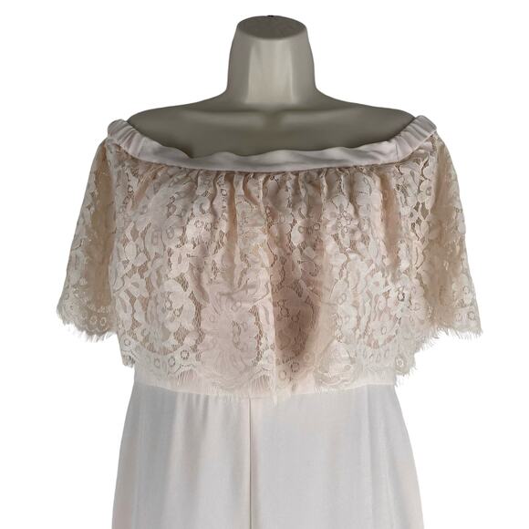 Theia BHLDN Mila Off the Shoulder Lace Jumpsuit Pink Braidesmaid Size 8 - Picture 6 of 13